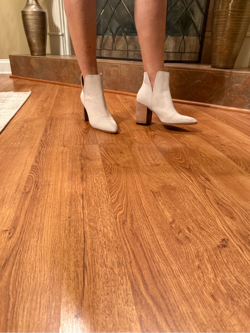 Steve Madden Cream Pointed Toe Block Heel Ankle Boots